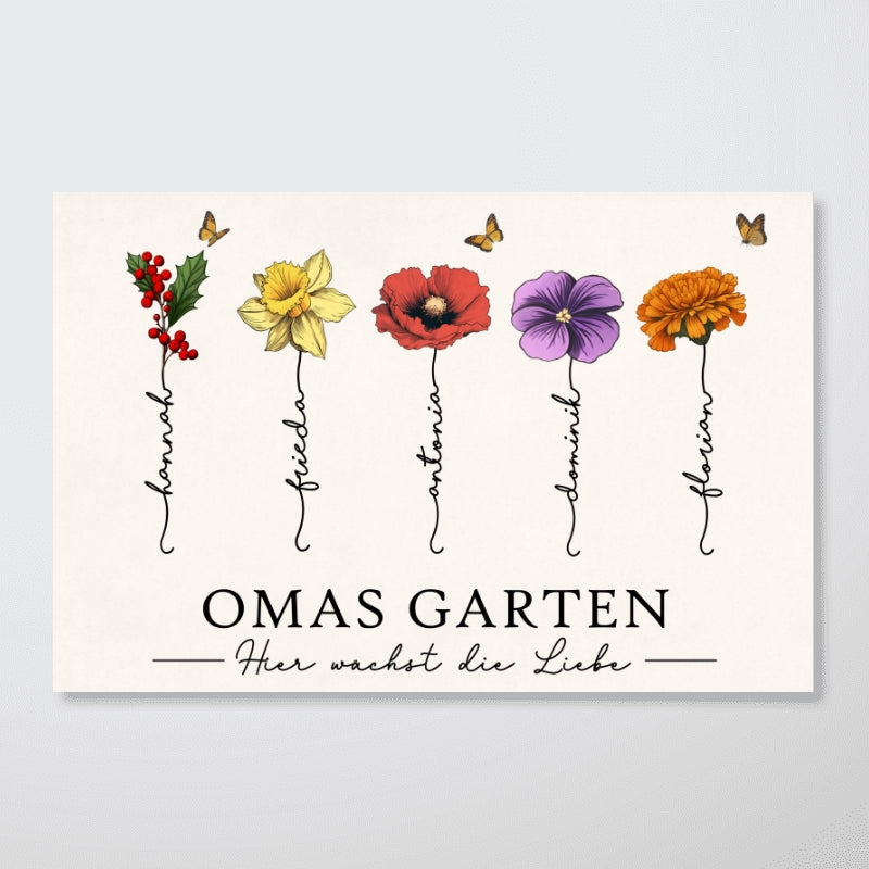 Omas Garten mit Geburtsblumen – Personalisiertes Poster – Muttertagsgeschenk fr Oma