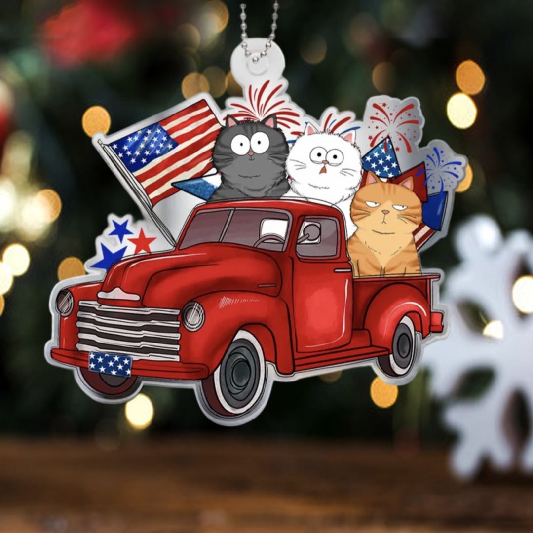 4th Of July Truck, Cat Lovers Personalized Acrylic Ornament