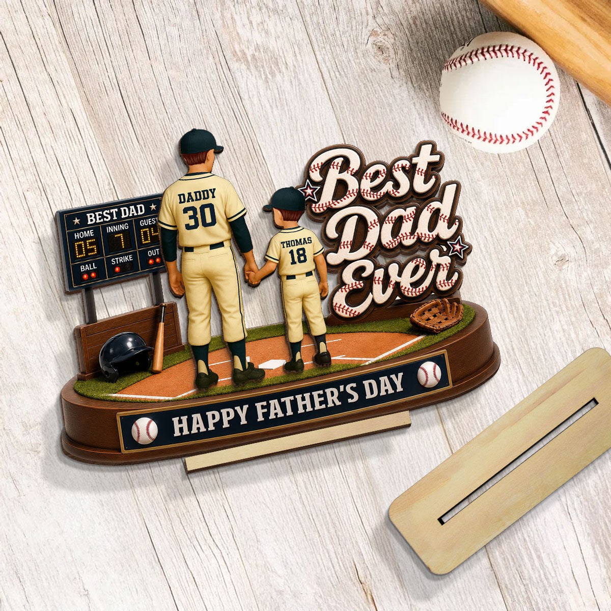 Best Baseball Dad Ever We Caught The Best Dad - Personalized 2-Layered Wooden Plaque - Gift For Dad, Husband