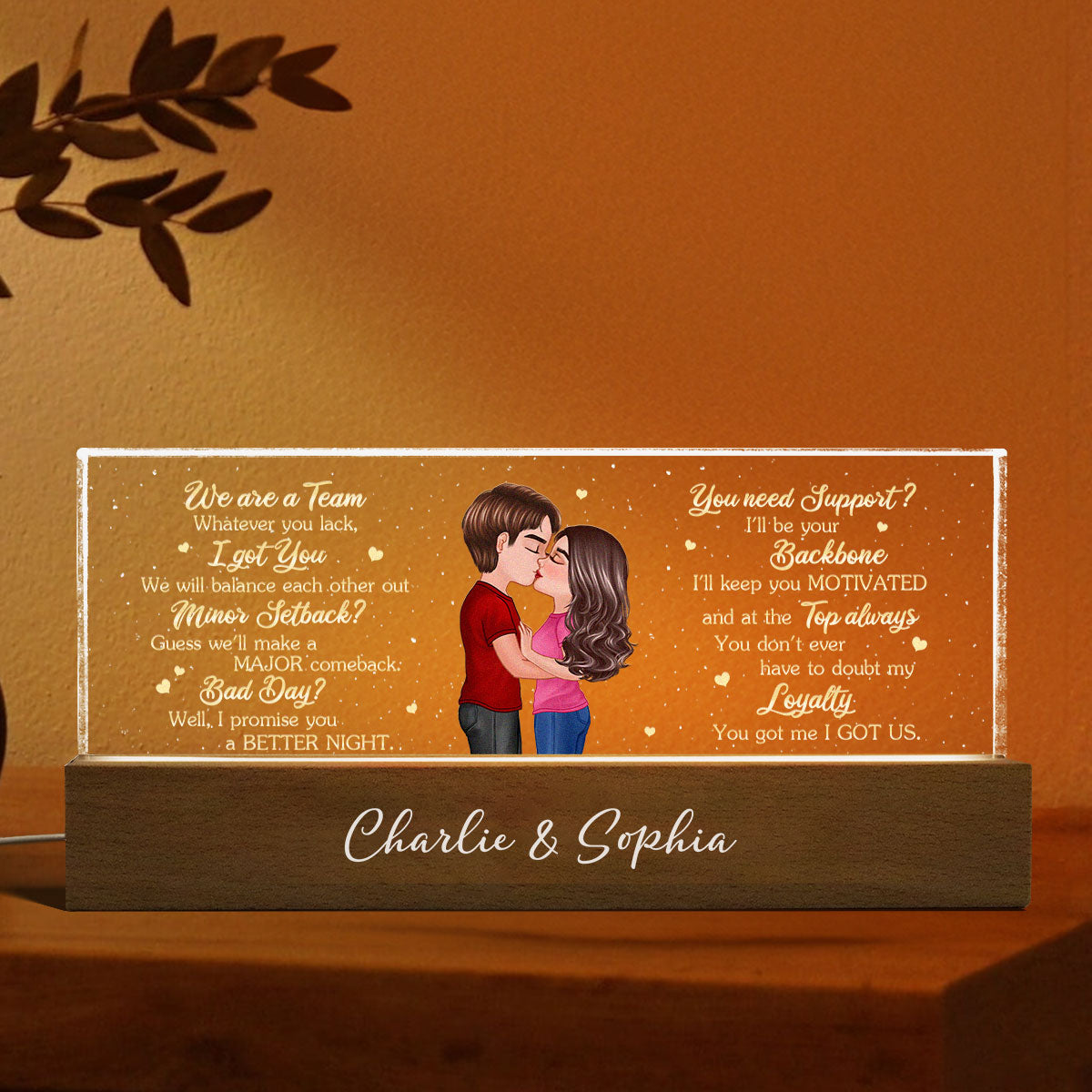 Personalized Acrylic Block LED Night Light, Couple Kissing Romatic Messages, Gift, Anniversary Gift for Him for Her