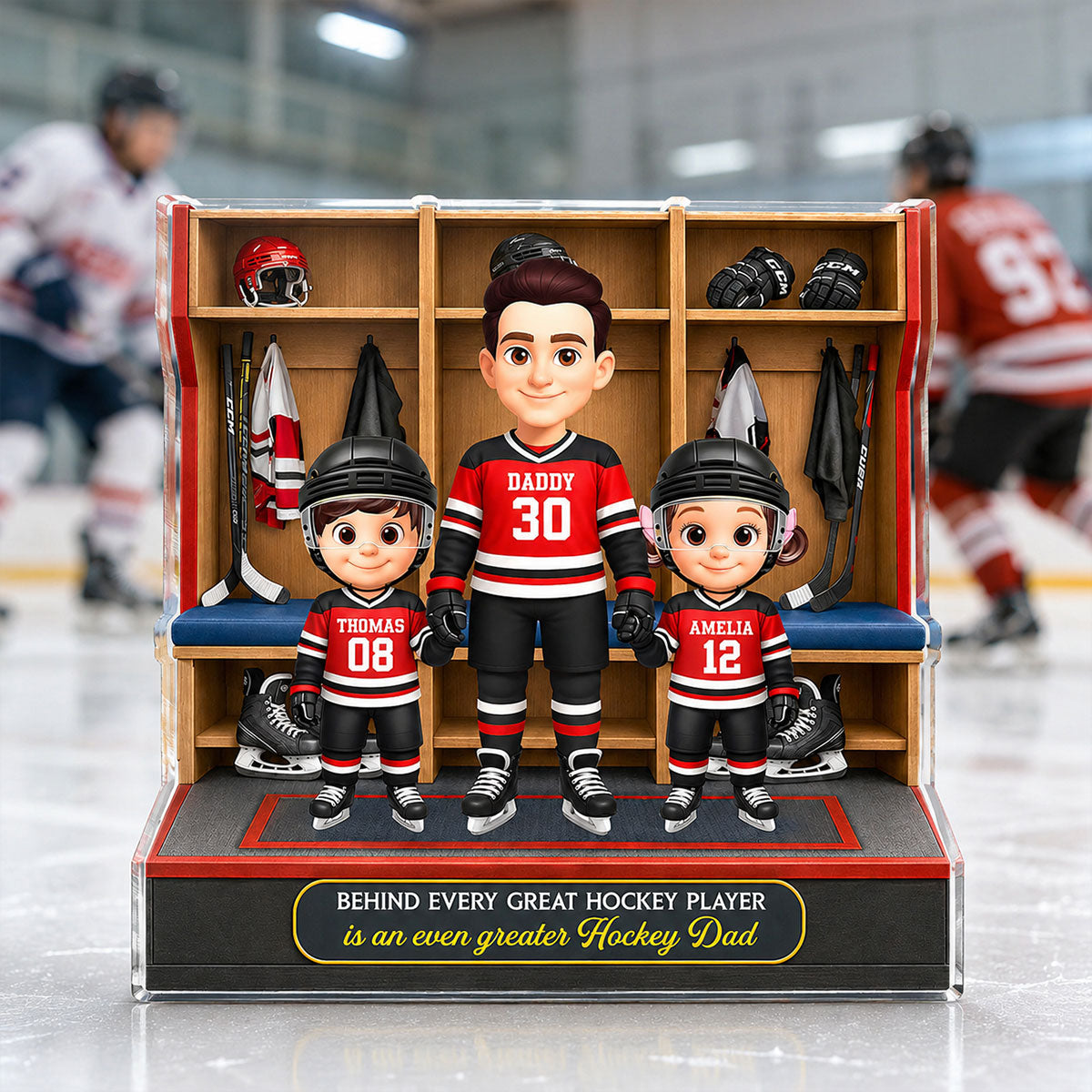 Hockey Dad And Kids Locker Room - Personalized Acrylic Block Plaque - Gift For Dad, Husband