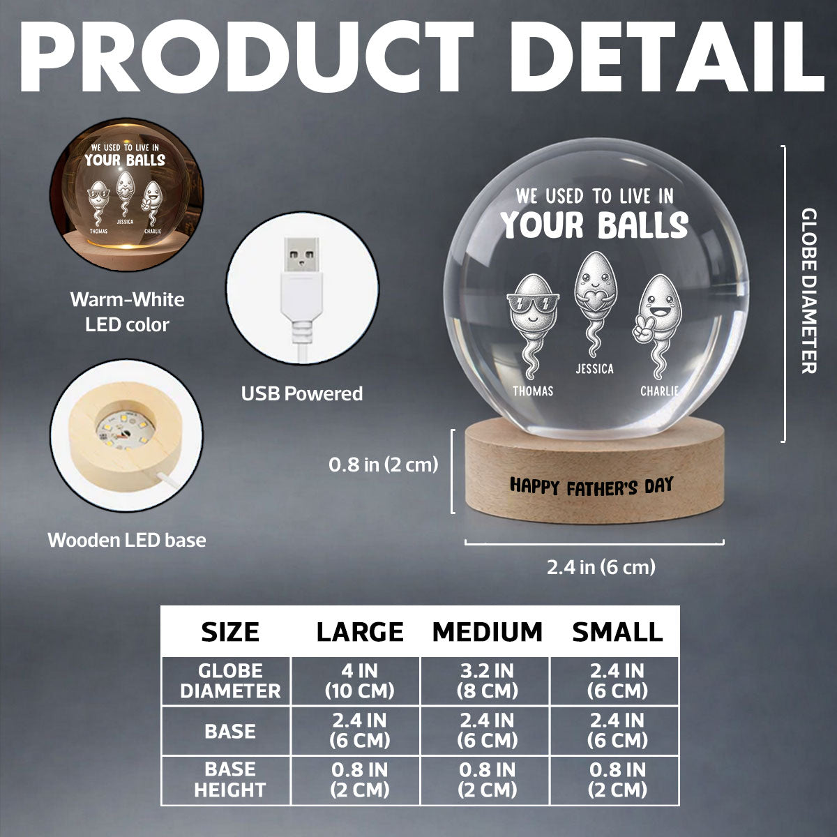 We Used To Live In Your Balls - Personalized Crystal Ball LED Night Light - Funny Gift For Dad