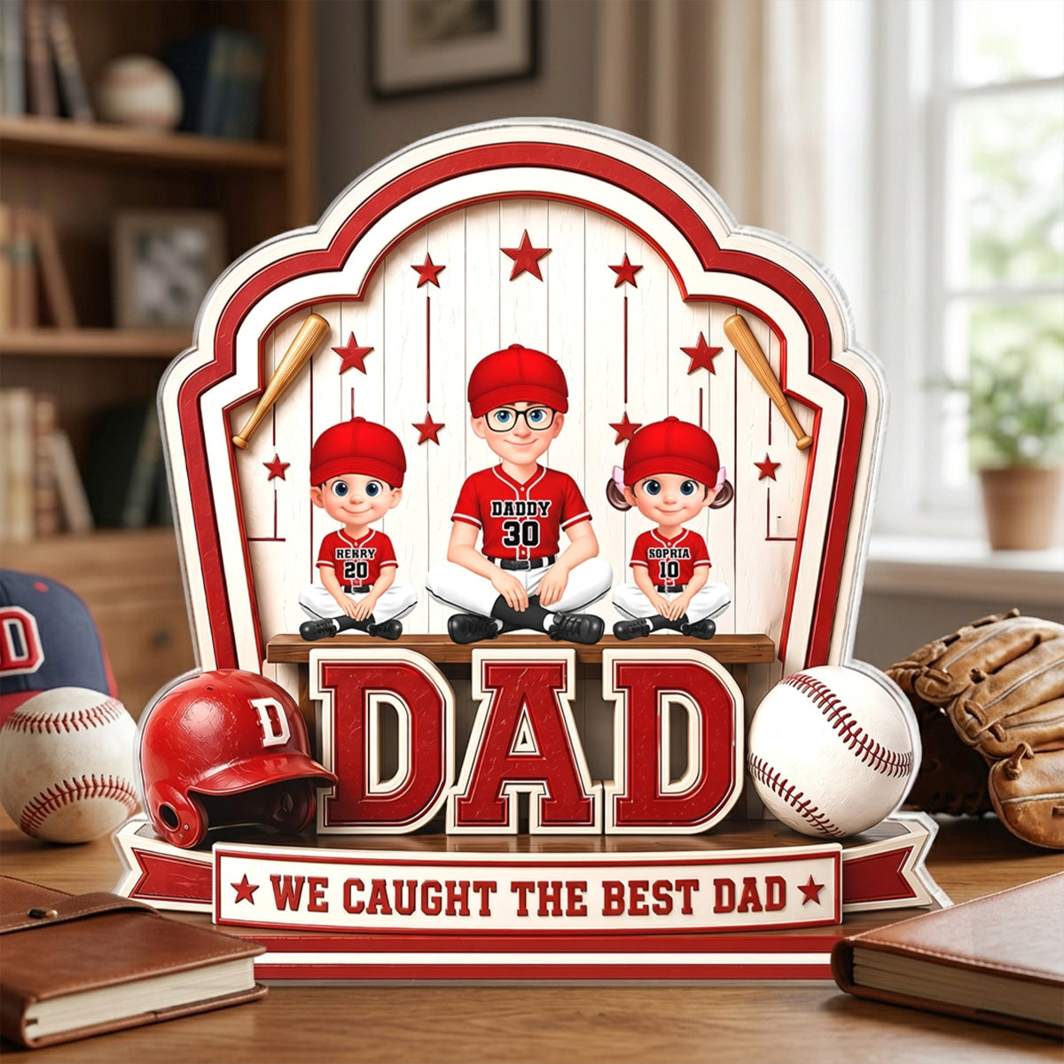 Baseball Best Dad & Kids - Personalized Acrylic Block Plaque - Gift For Dad, Husband