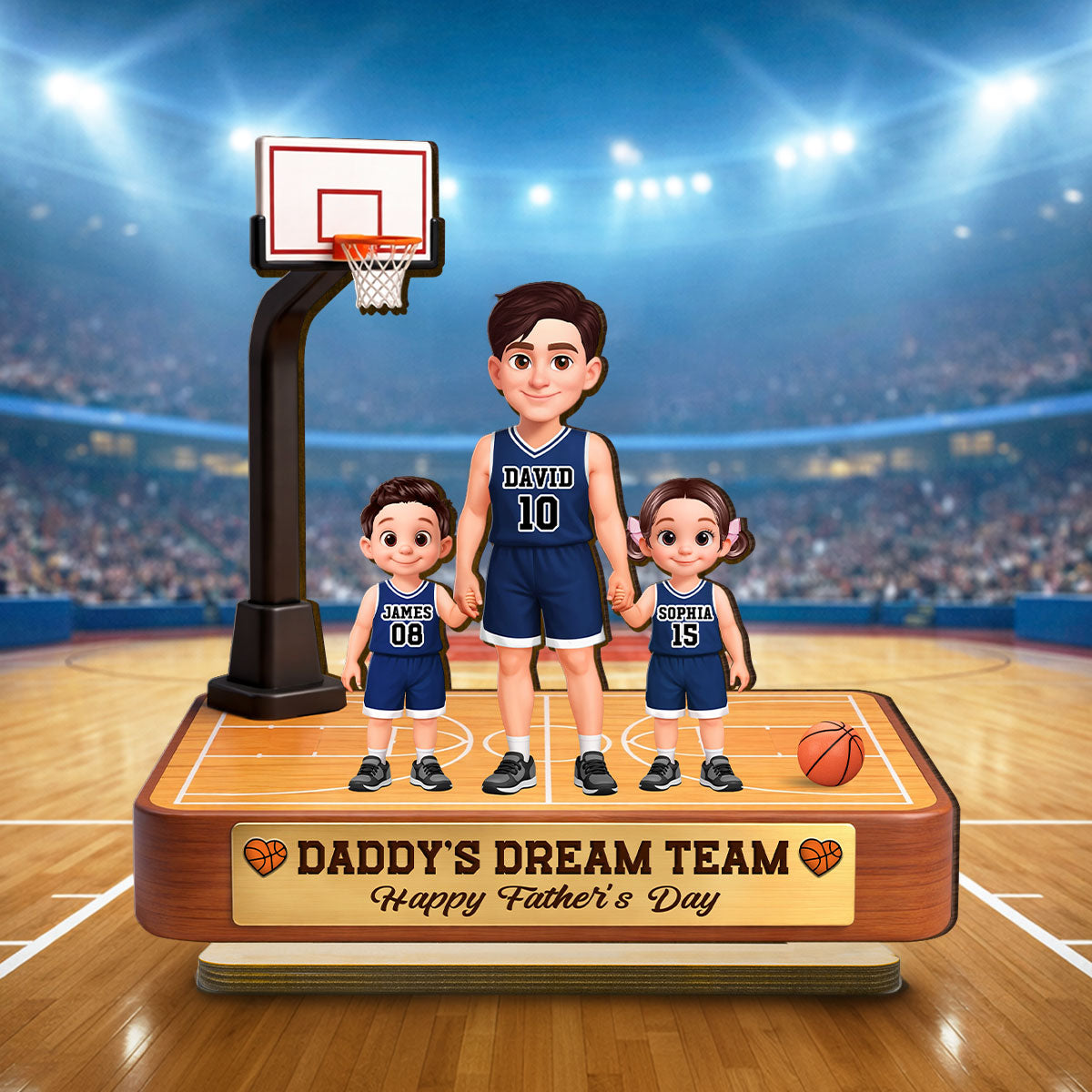 Basketball Daddy's Dream Team - Personalized 2-Layered Wooden Plaque - Gift For Dad, Husband