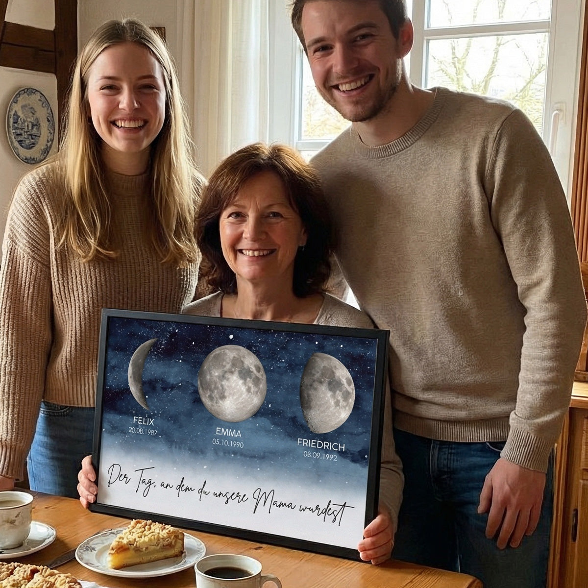 Sternennacht - Der Tag, an dem du Mama wurdest - Personalisiertes Poster mit Geburtsmondphase - Muttertagsgeschenk fr Mama