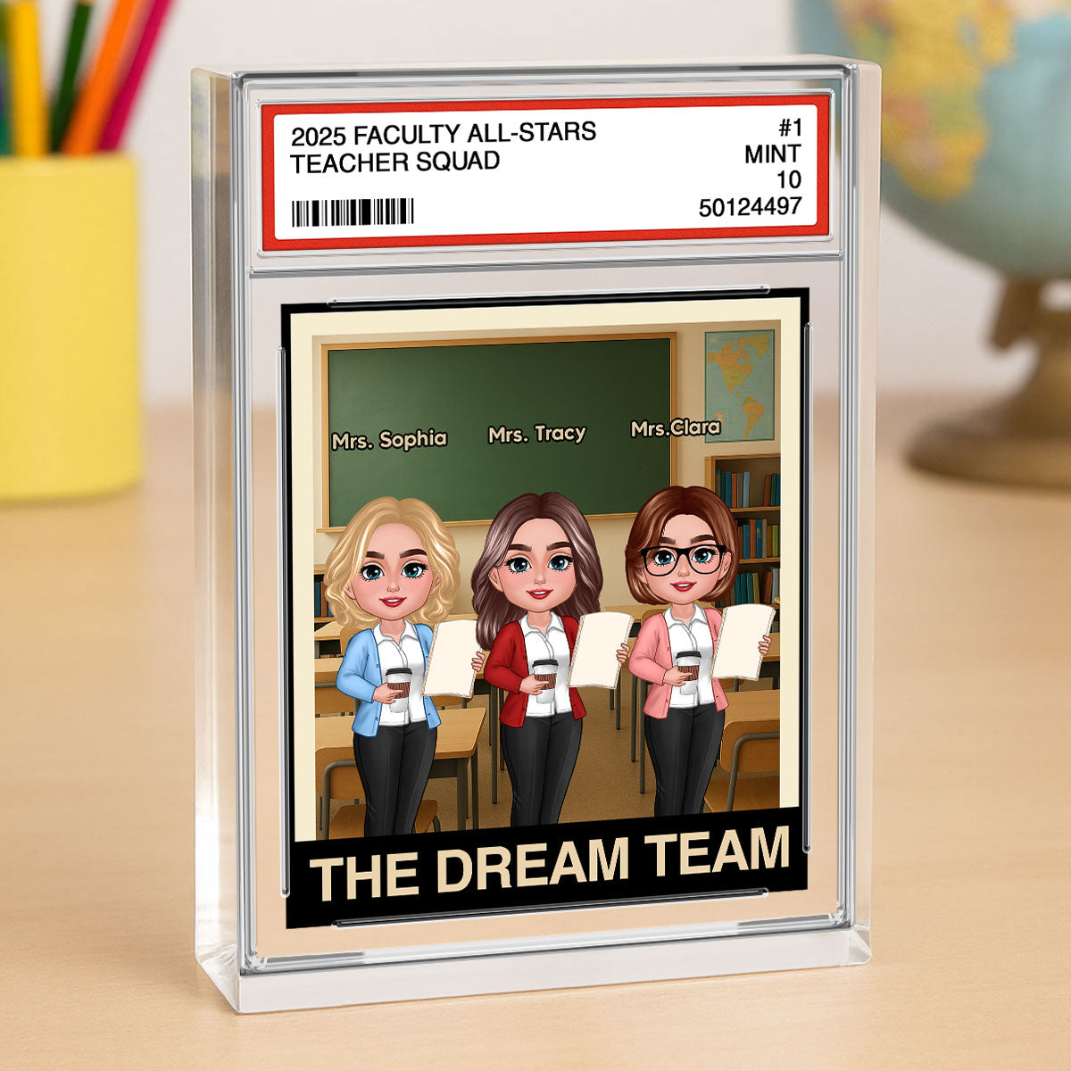 Teacher Dream Team Trading Card Style Personalized Rectangle Acrylic Block Plaque
