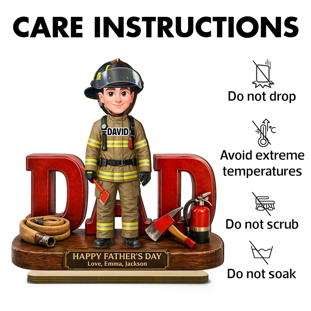 Proud American Firefighter Dad - Personalized 2-Layered Wooden Plaque - Gift For Dad