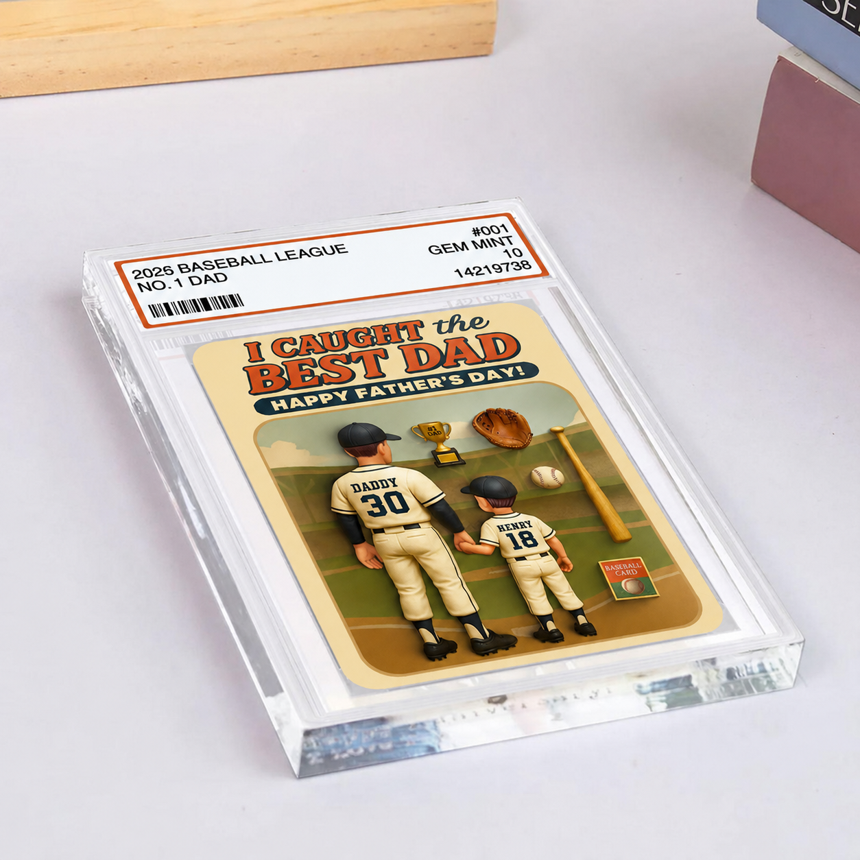 I Caught the Best Dad Baseball Trading Card Personalized Acrylic Block Plaque, Gift for Dad, Gift for Husband