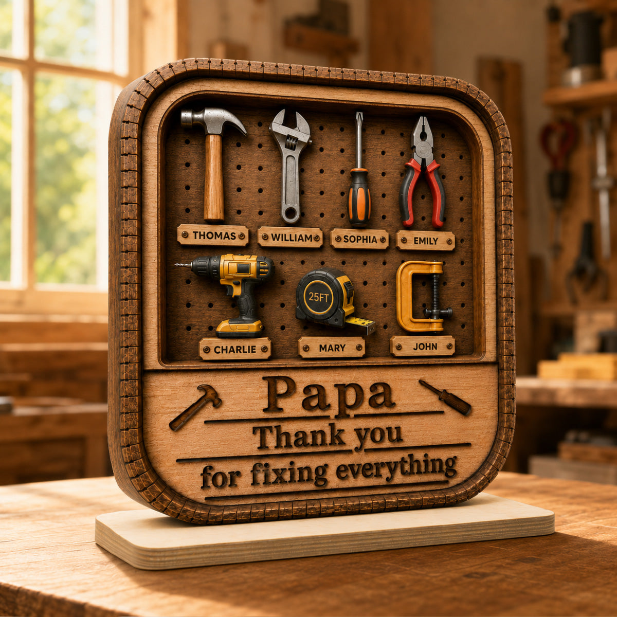 Dad Grandpa Tool Box - Personalized 2-Layered Wooden Plaque - Gift For Dad, Husband