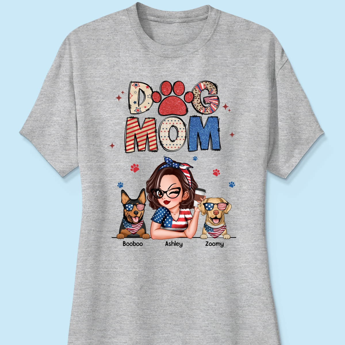 Dog Mom 4th of July America Sparkly Pattern Personalized Shirt, Independence Day