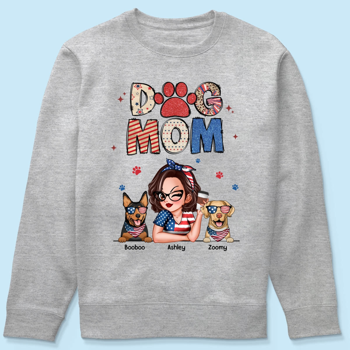 Dog Mom 4th of July America Sparkly Pattern Personalized Shirt, Independence Day