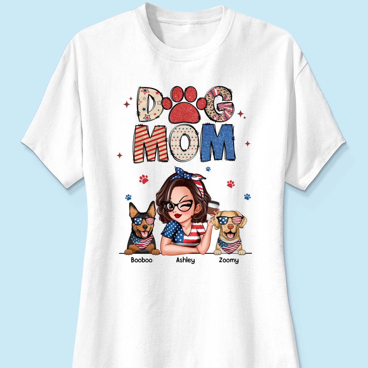 Dog Mom 4th of July America Sparkly Pattern Personalized Shirt, Independence Day