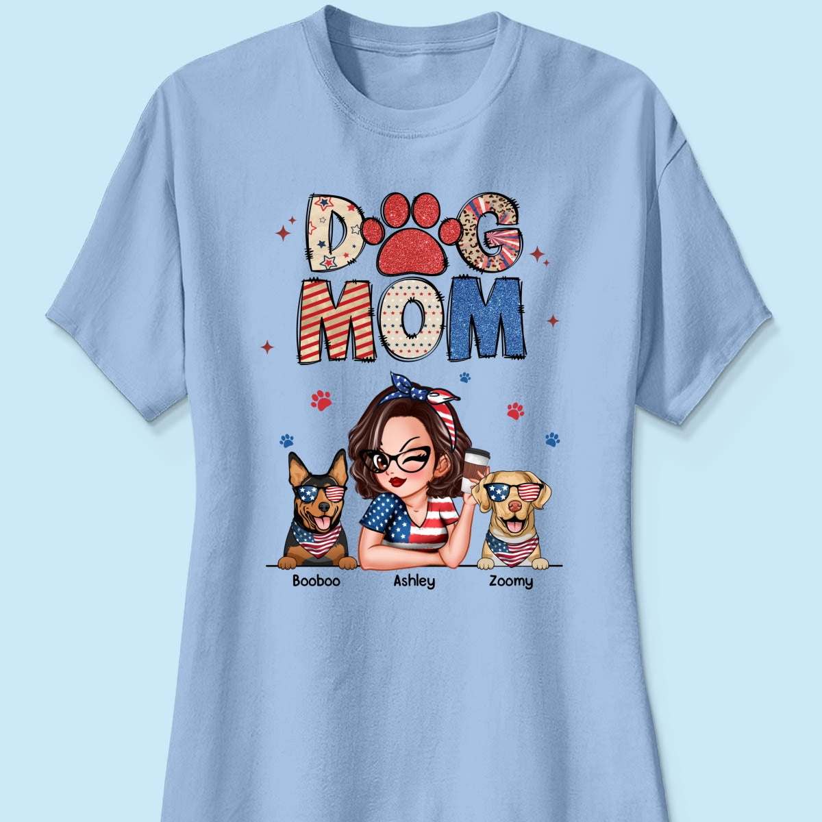 Dog Mom 4th of July America Sparkly Pattern Personalized Shirt, Independence Day