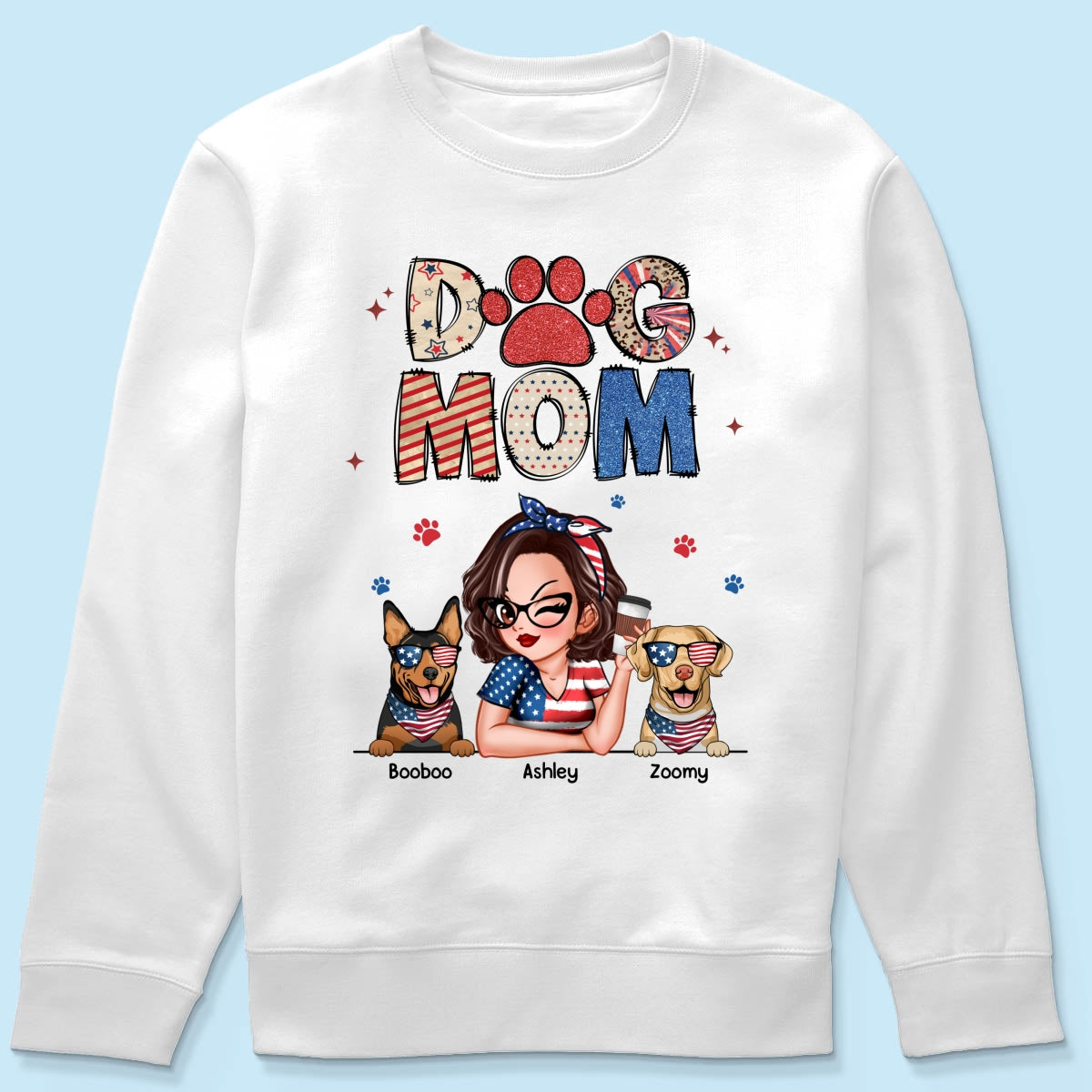 Dog Mom 4th of July America Sparkly Pattern Personalized Shirt, Independence Day