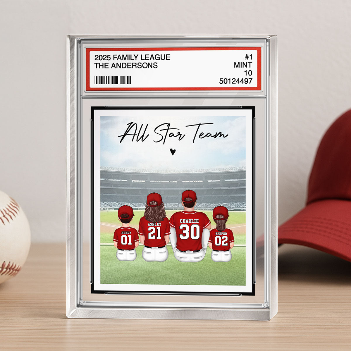 Baseball Family All Star Team Trading Card Style Personalized Acrylic Block Plaque