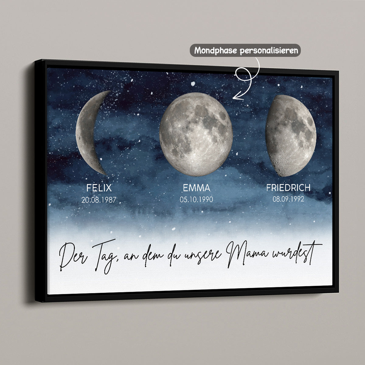 Sternennacht - Der Tag, an dem du Mama wurdest - Personalisiertes Poster mit Geburtsmondphase - Muttertagsgeschenk fr Mama