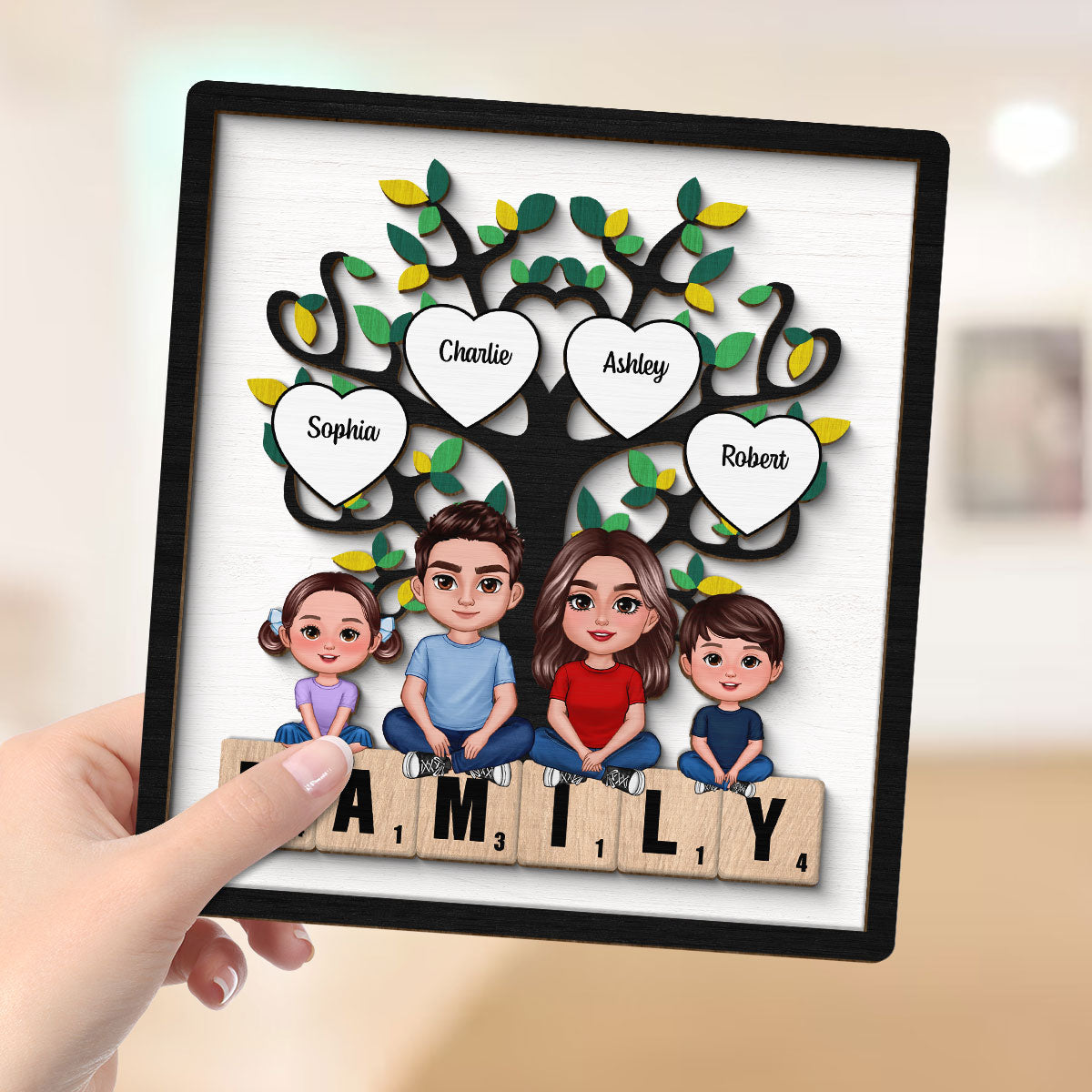 Family Crossed Legs Under Tree On Text Personalized 2-layer Wooden Plaque