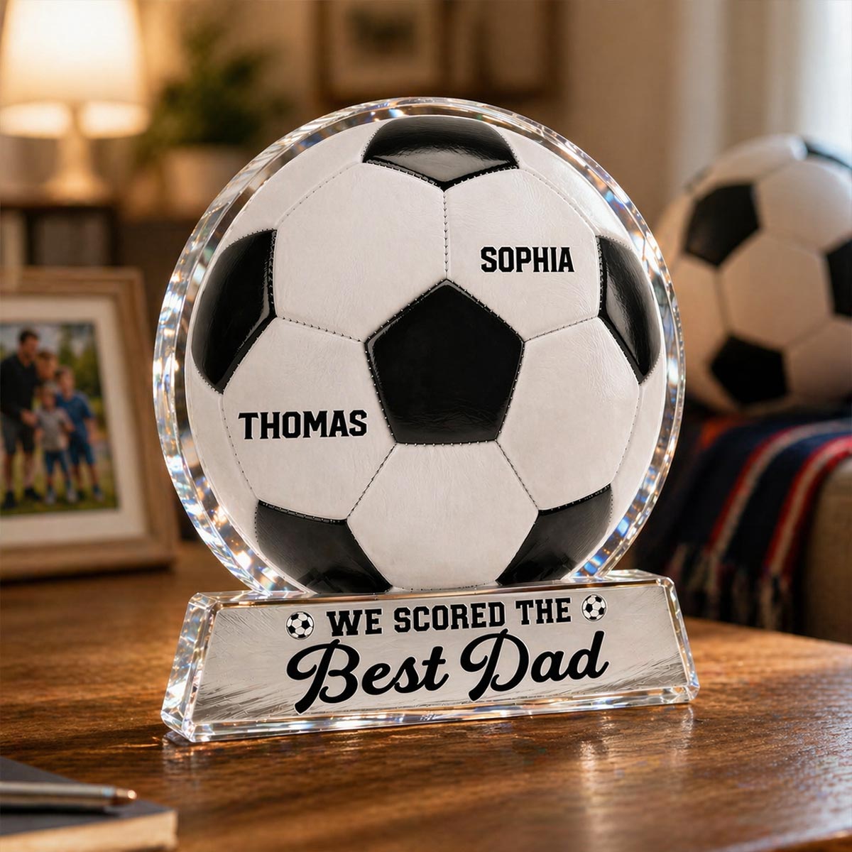 We Scored The Best Dad - Personalized Acrylic Block Plaque - Gift For Soccer Dad