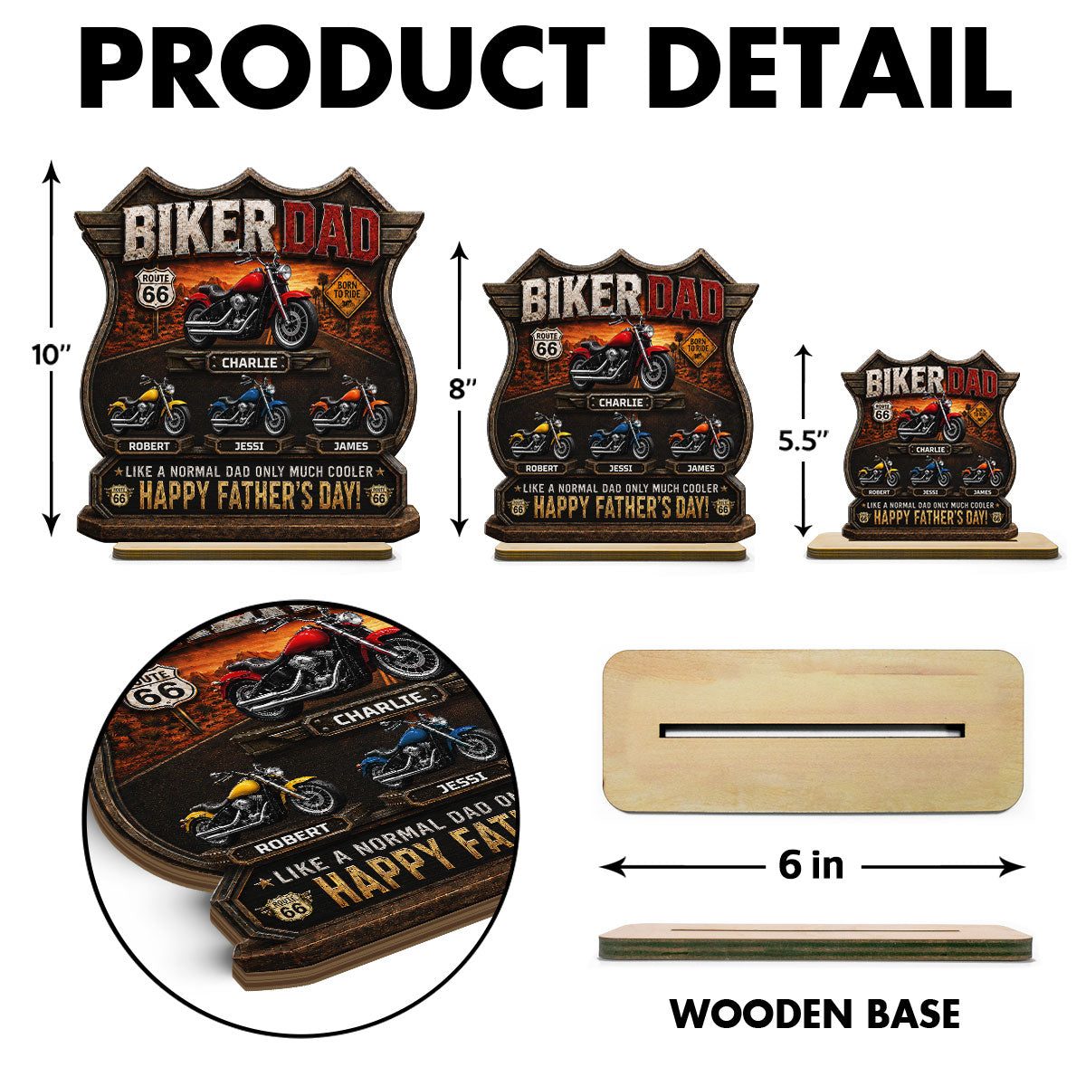 Biker Dad Cooler Dad - Personalized 2-Layered Wooden Plaque - Gift For Dad, Husband, Grandpa, Bikers