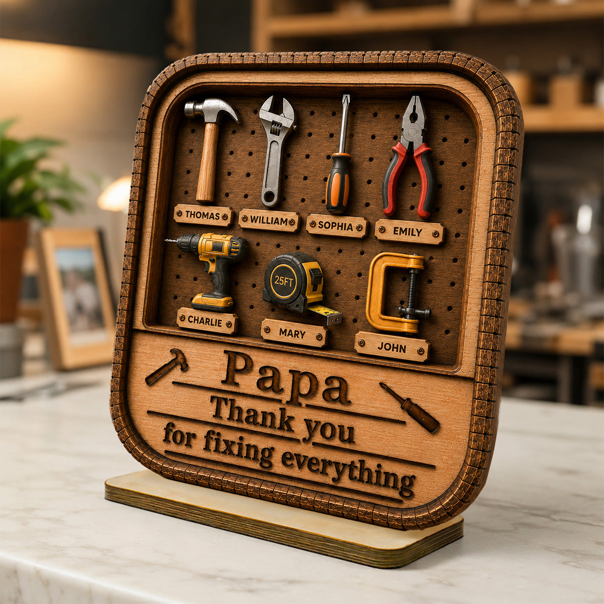 Dad Grandpa Tool Box - Personalized 2-Layered Wooden Plaque - Gift For Dad, Husband