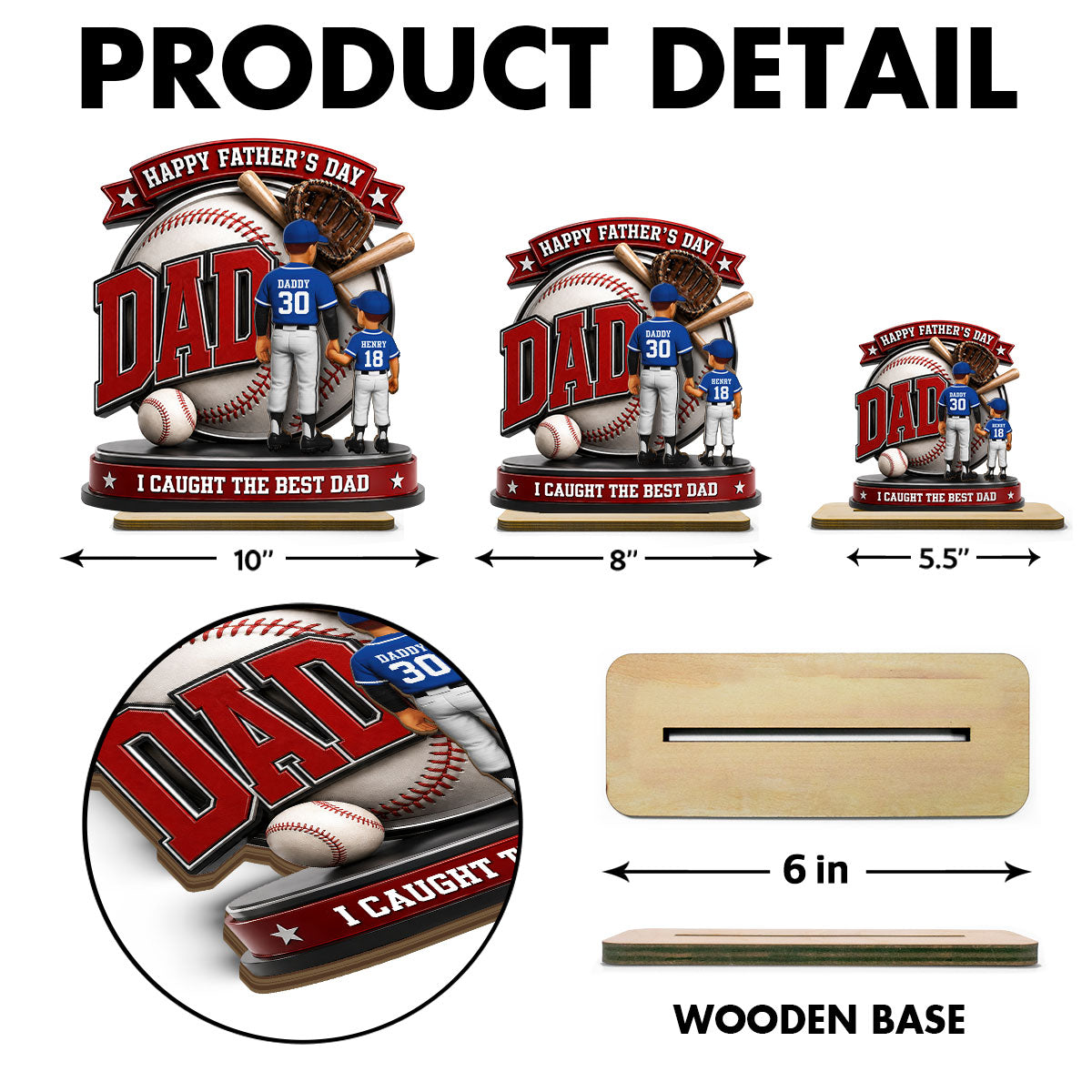 Baseball Dad Home Run Hero - Personalized 2-Layered Wooden Plaque - Gift For Dad, Husband
