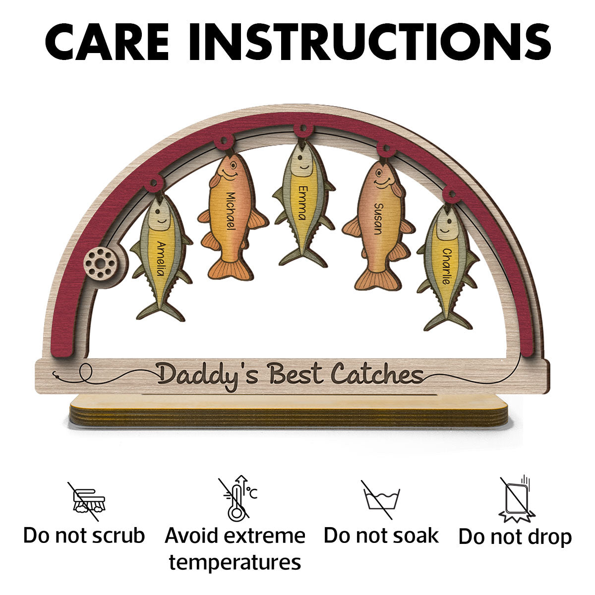 We're Hooked The Best Dad Grandpa Fishing Personalized 2-Layer Standing Wooden Plaque, Gift For Dad, Gift for Husband