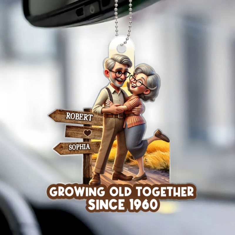 Growing Old Together Personalized Car Hanger Ornament, Anniversary For Him, For Her, Husband, Wife