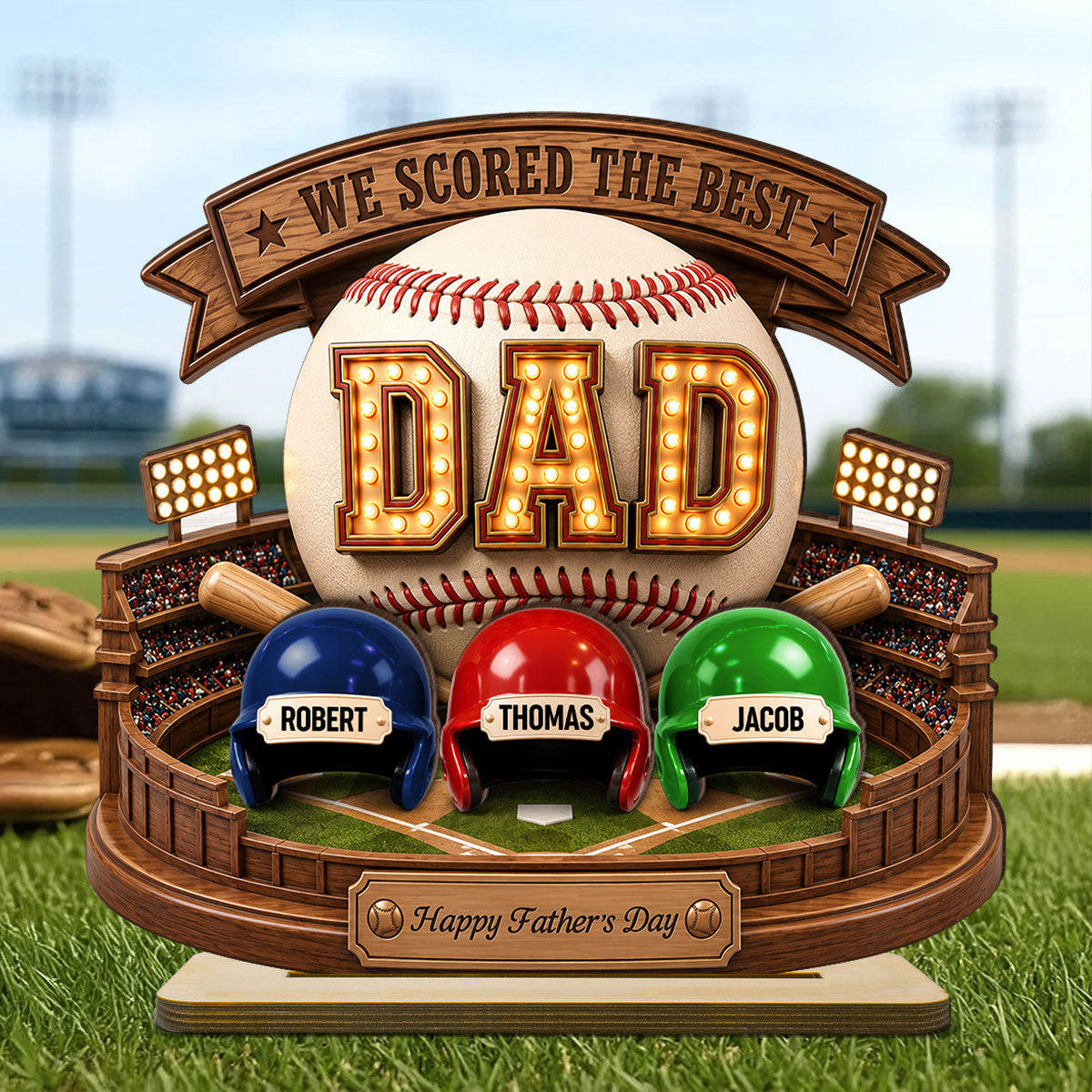 Baseball Dad The Greatest Champion Trophy - Personalized 2-Layered Wooden Plaque - Gift For Dad, Husband