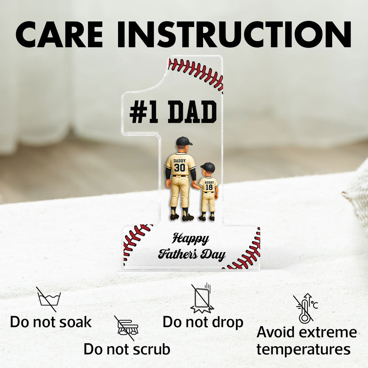 No 1 Baseball Dad Personalized Acrylic Block, Gift for Dad, Gift for Husband