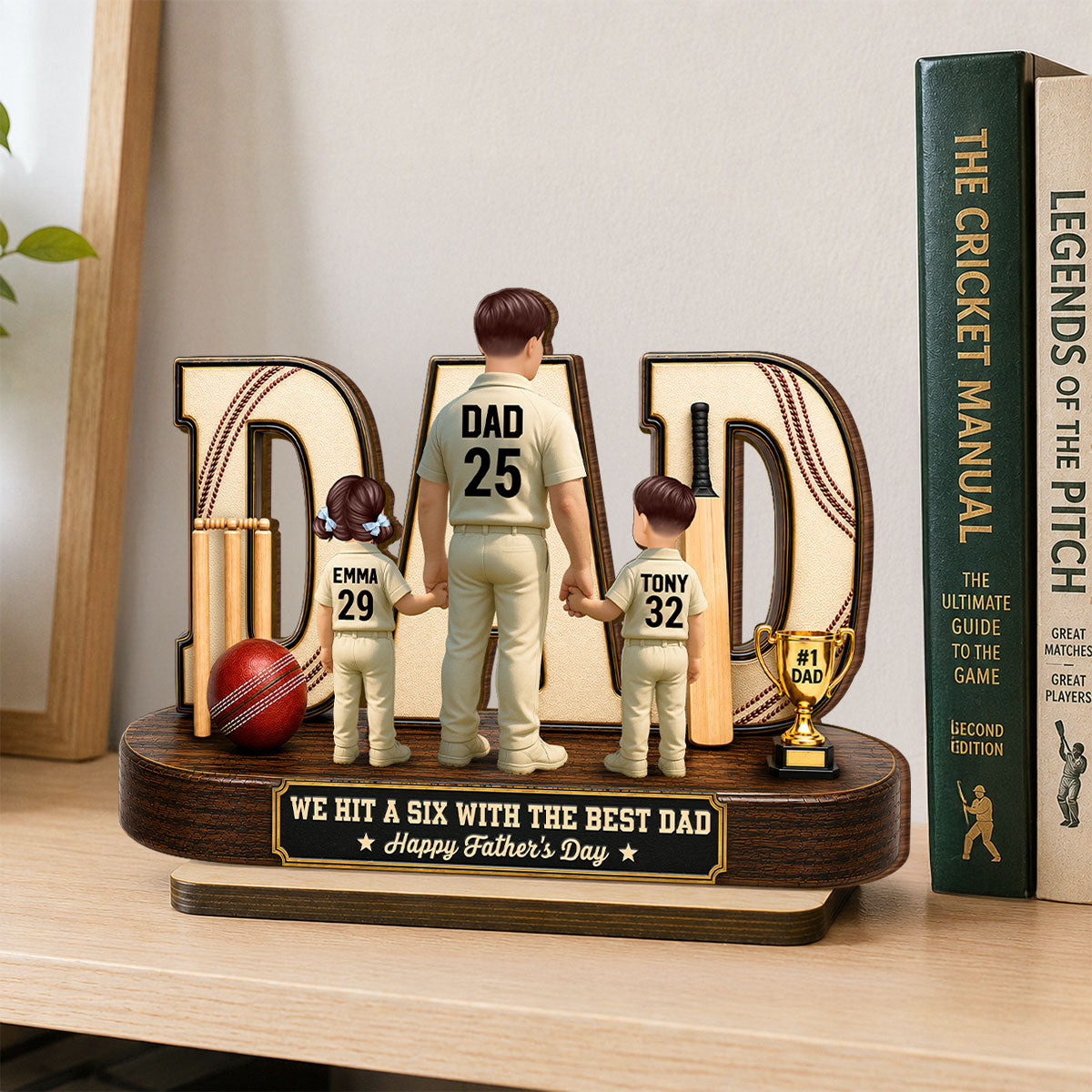 Cricket Dad Legend Hit A Six With The Best Dad - Personalized 2-Layered Wooden Plaque - Gift For Dad, Husband, Cricket Lovers