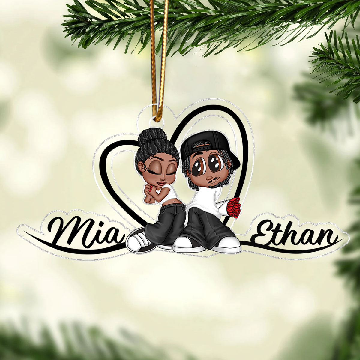 Y2K Couple Heart Shape With Names - Personalized Acrylic Ornament - Anniversary Gift, Unique Gift for Him for Her