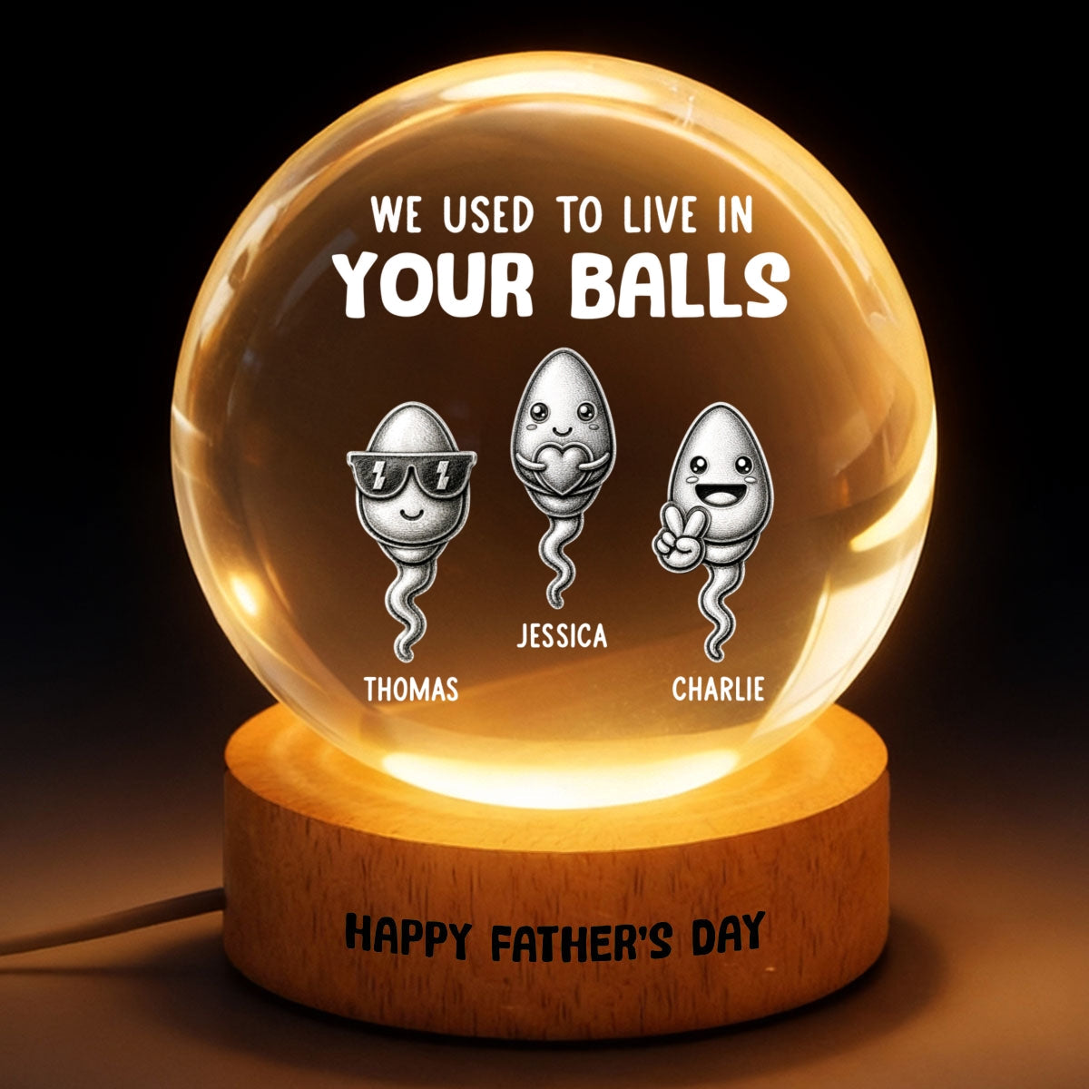 We Used To Live In Your Balls - Personalized Crystal Ball LED Night Light - Funny Gift For Dad
