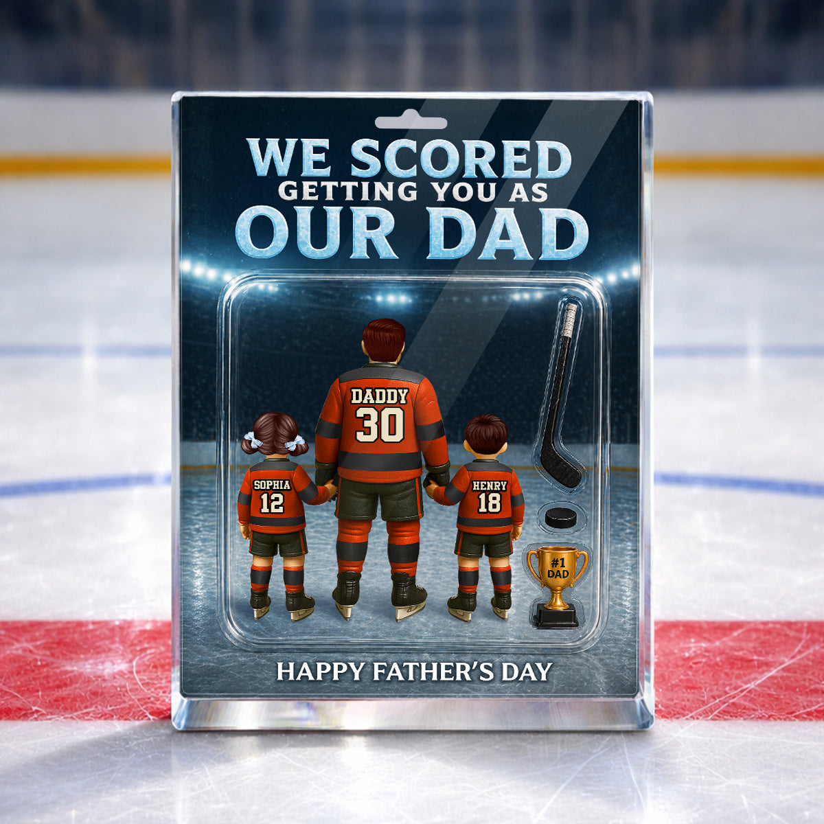 Hockey Dad We Scored Getting You As Our Dad - Personalized Acrylic Block Plaque - Gift For Hockey Dad, Husband