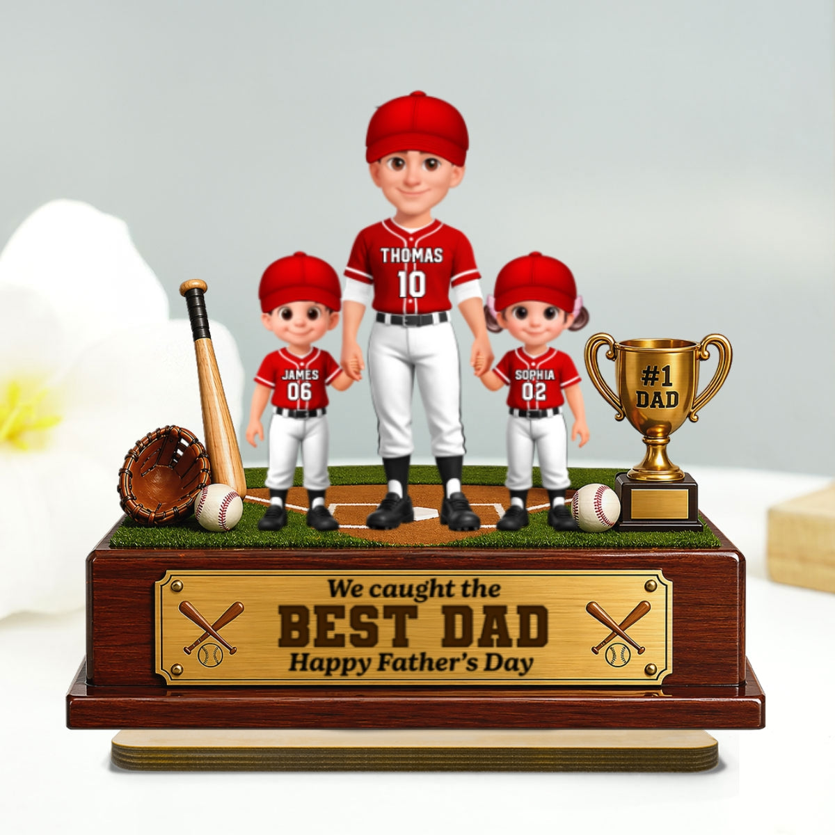 Baseball We Caught The Best Dad - Personalized 2-Layered Wooden Plaque - Gift For Dad