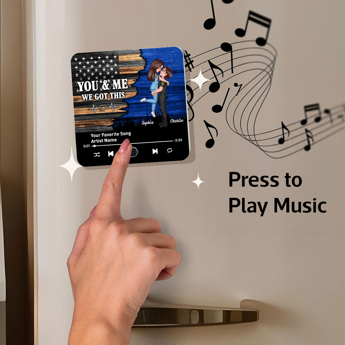Hero Couple Hugging Kissing Favorite Song Personalized Music Fridge Magnet, Gift Gift For Her Gift For Him