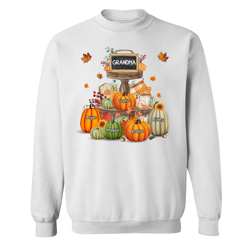 Pumpkins Tiered Tray Grandma Fall Season Personalized Shirt