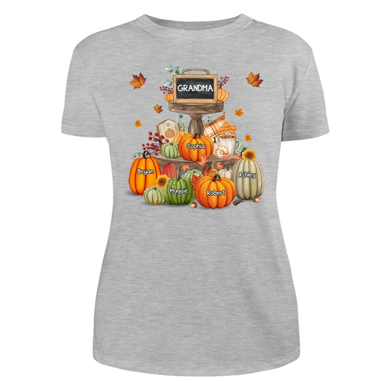 Pumpkins Tiered Tray Grandma Fall Season Personalized Shirt