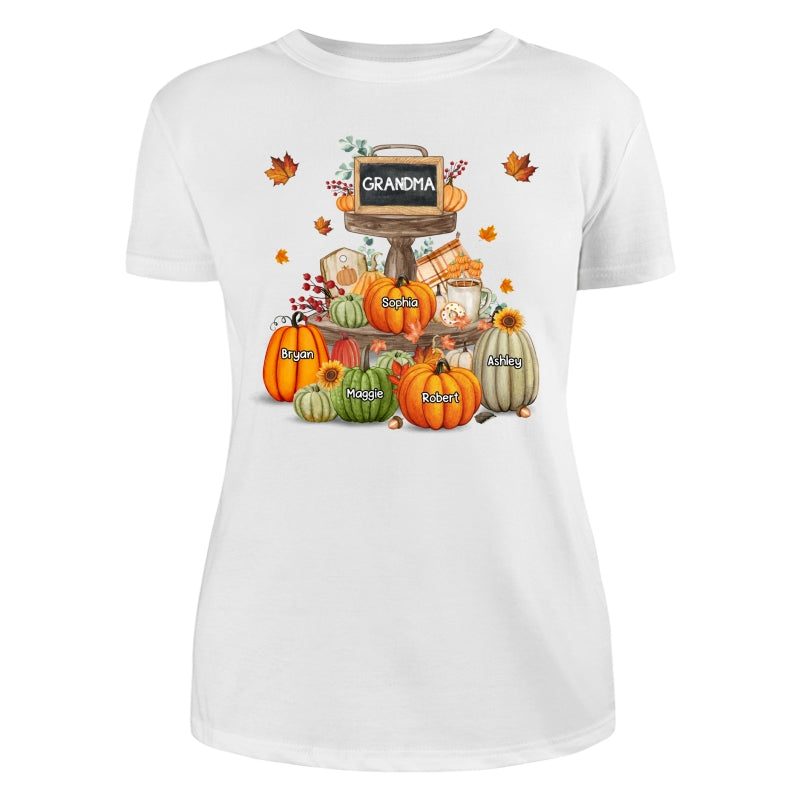 Pumpkins Tiered Tray Grandma Fall Season Personalized Shirt