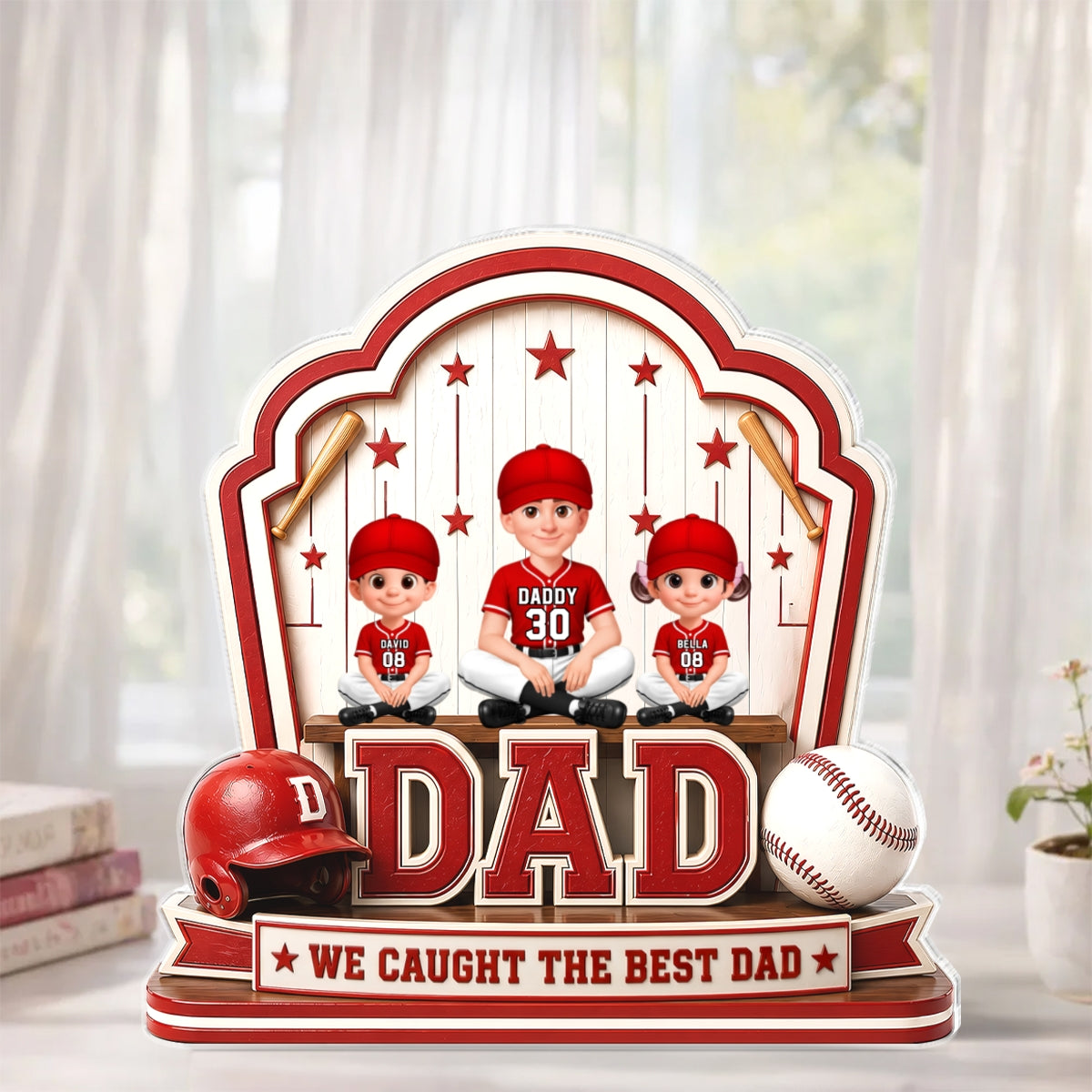 Baseball Best Dad & Kids - Personalized Acrylic Block Plaque - Gift For Dad, Husband