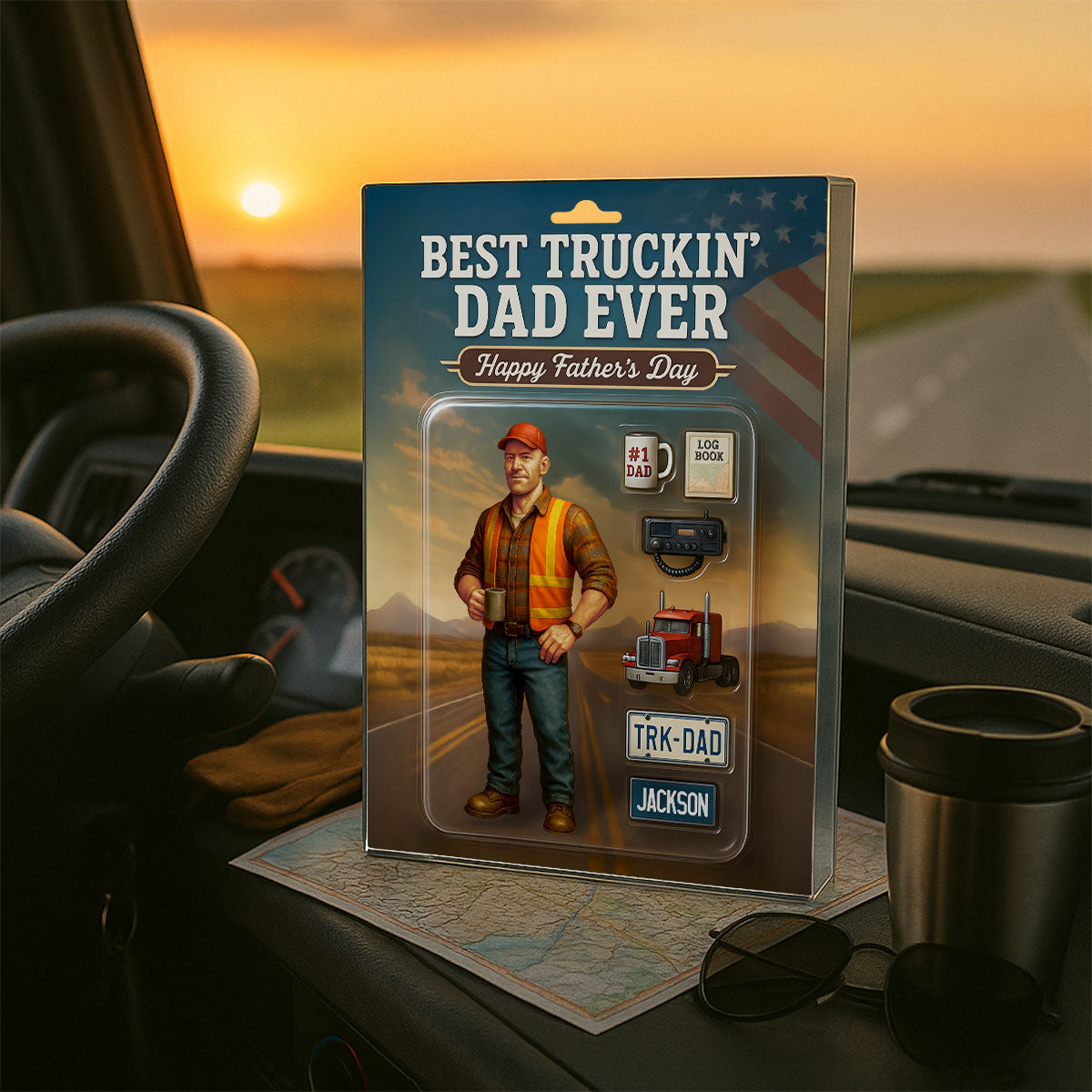Best Truckin' Dad Ever Custom Action Figure Personalized Acrylic Block Plaque, Gift for Trucker Dads