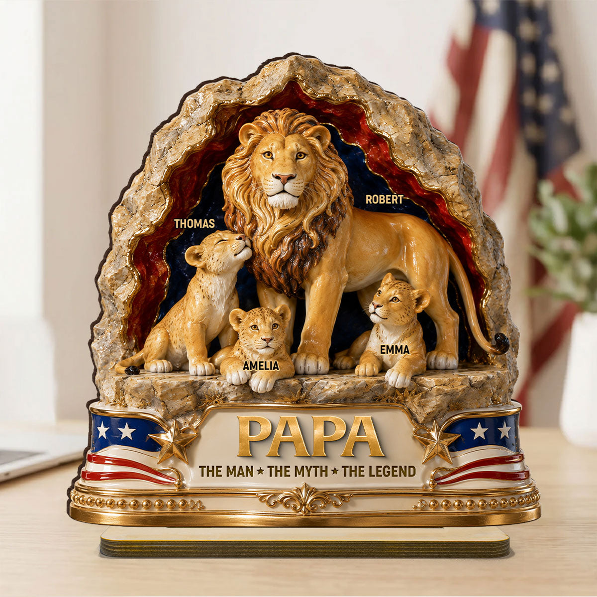 Lion Dad the Legend - Personalized 2-Layered Wooden Plaque - Gift for Dad, Husband