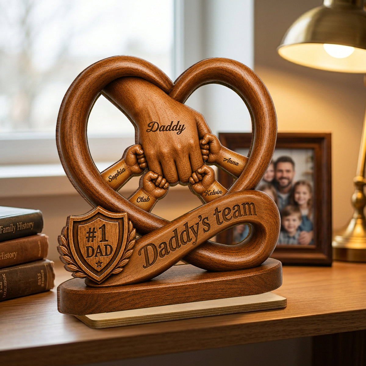 Daddy's Dream Team Fist Bump - Personalized 2-Layered Wooden Plaque - Gift for Dad, Husband