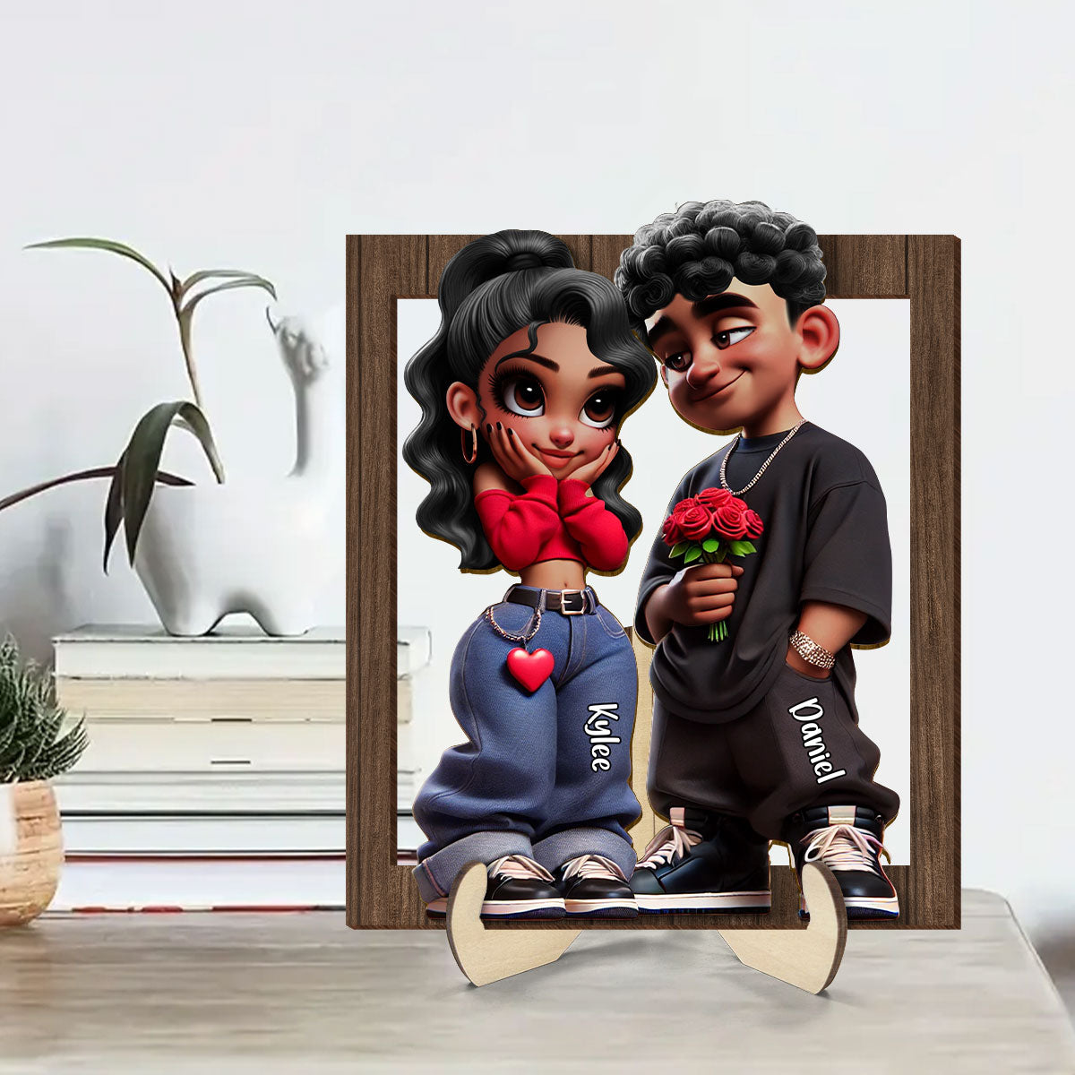 Personalized Y2K Couple 3D Effect Frame 2-Layer Wooden Plaque, Gift, Anniversary Gift For Him For Her