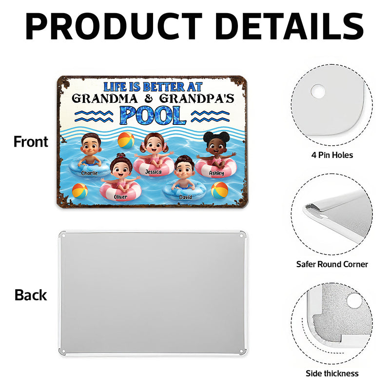 Life is Better at Grandma & Grandpa Pool Personalized Metal Sign, Grandchildren Welcome Sign