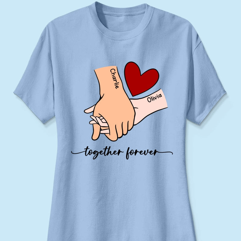 Personalized Couple Holding Hands Red Heart Shirt, Gift, Anniversary Gift for Him for Her