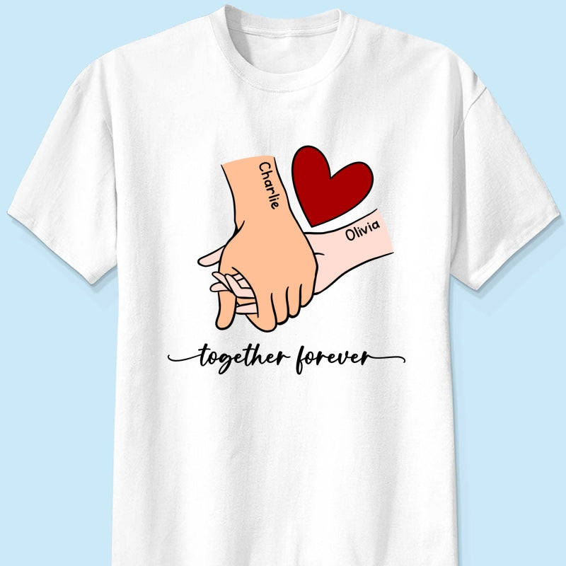 Personalized Couple Holding Hands Red Heart Shirt, Gift, Anniversary Gift for Him for Her