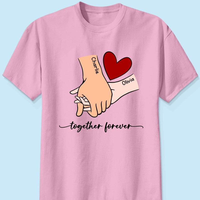 Personalized Couple Holding Hands Red Heart Shirt, Gift, Anniversary Gift for Him for Her