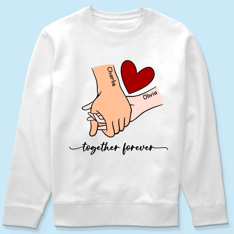 Personalized Couple Holding Hands Red Heart Shirt, Gift, Anniversary Gift for Him for Her