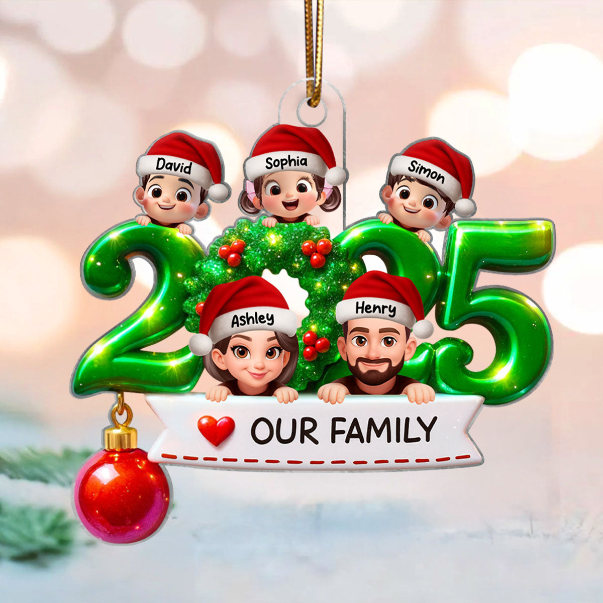 Family Peeking 2025 Personalized 3D Effect Acrylic Ornament, Christmas Tree Decor, Gift for Husband, Wife, Kids