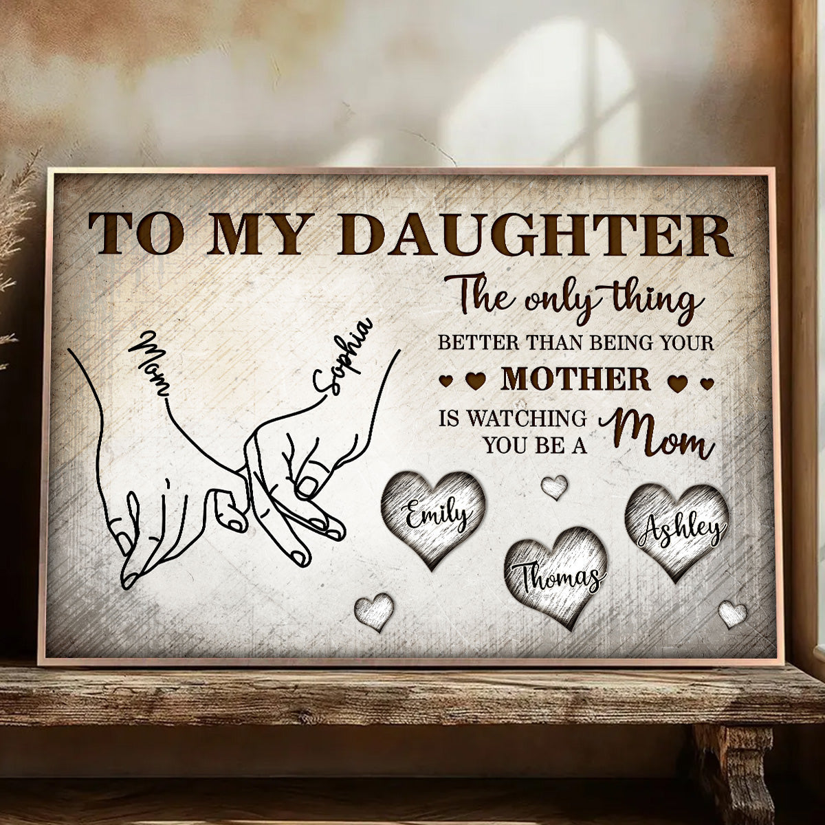 To My Daughter Mom And Daughter Holding Hands Custom Kids Names -Personalized Wall Art, Poster, Canvas- Mother's Day Gift For Daughter